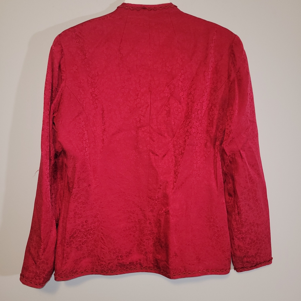 Vintage Silk Skirt Suit Anne Crimmins Hong Kong Red Jacquard Set 8 - Picture 11 of 15